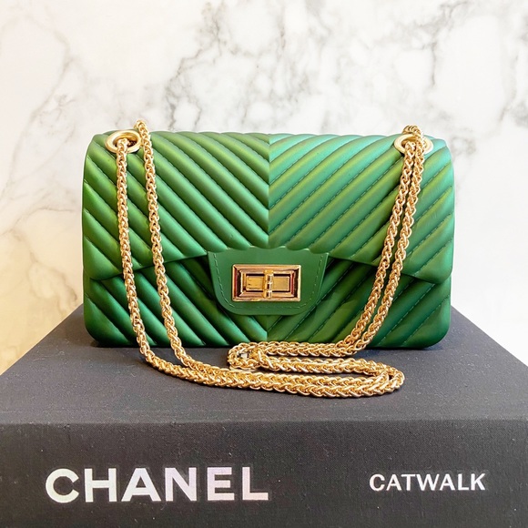 Handbags - Metallic Green Jelly Crossbody